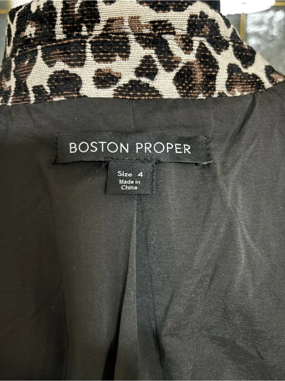 Boston Proper Brown & White Leopard Double-Breasted Blazer